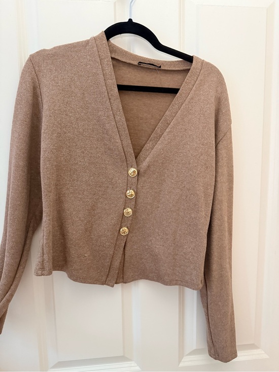 Zara Tops - Zara Taupe V-Neck Button-Front Cardigan with Gold Buttons